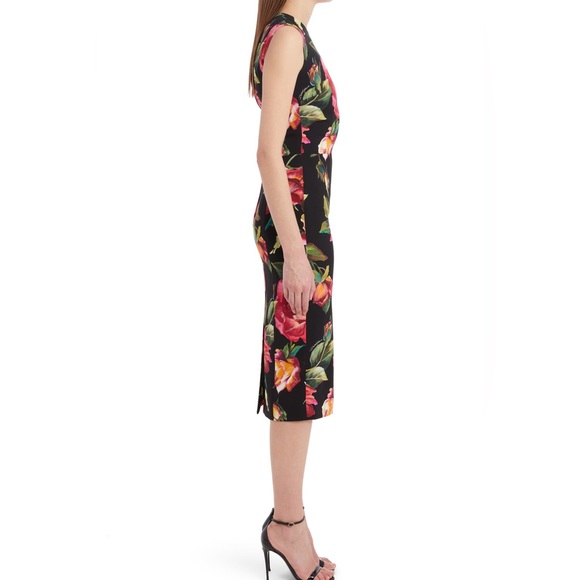 NWT Dolce&Gabbana Rose Print Stretch Silk Sheath Dress - Picture 3 of 10